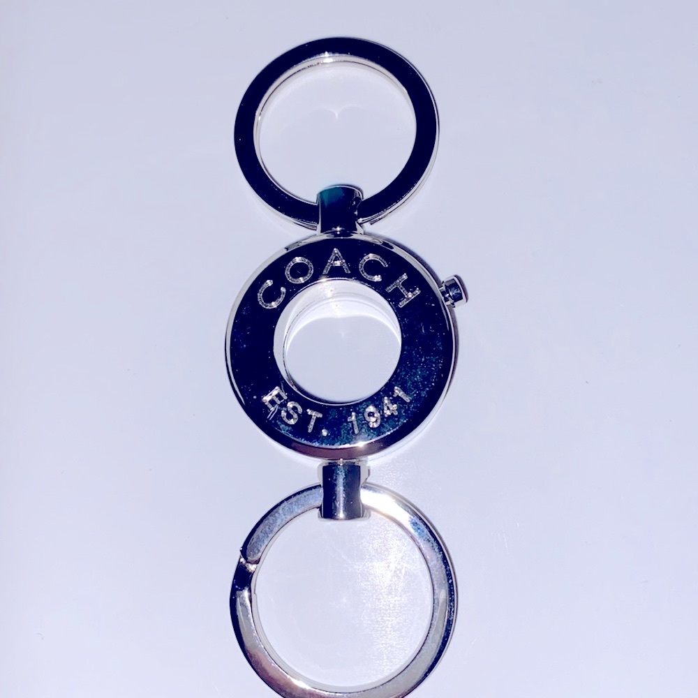 COACH Silver Tone Logo Keyring